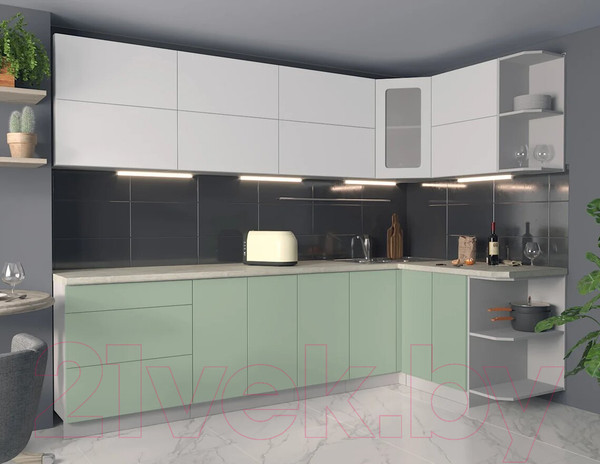 Изображение товара Кухонный гарнитур Интерлиния Мила Матте 1.5x2.8 А правая (белый/мята/опал светлый)