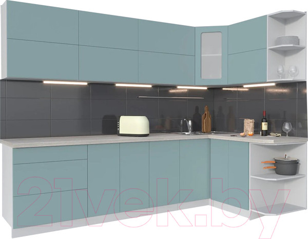 Изображение товара Кухонный гарнитур Интерлиния Мила Матте 1.5x2.8 А правая (океан/океан/травертин серый)