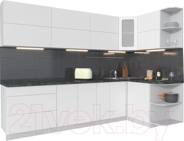 Изображение товара Кухонный гарнитур Интерлиния Мила Матте 1.5x2.9 А правая (белый/белый/кастилло темный)
