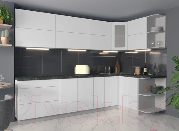 Изображение товара Кухонный гарнитур Интерлиния Мила Матте 1.5x2.9 А правая (белый/белый/кастилло темный)