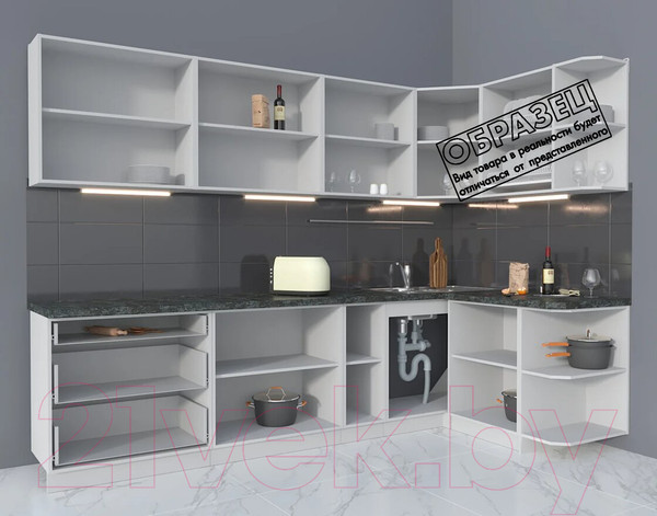 Изображение товара Кухонный гарнитур Интерлиния Мила Матте 1.5x2.9 А правая (белый/белый/опал светлый)