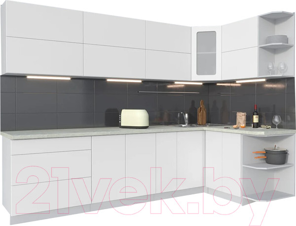 Изображение товара Кухонный гарнитур Интерлиния Мила Матте 1.5x2.9 А правая (белый/белый/опал светлый)