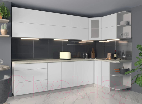 Изображение товара Кухонный гарнитур Интерлиния Мила Матте 1.5x2.9 А правая (белый/белый/опал светлый)