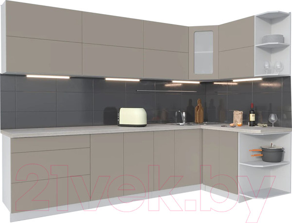 Изображение товара Кухонный гарнитур Интерлиния Мила Матте 1.5x2.9 А правая (луна/луна/травертин серый)
