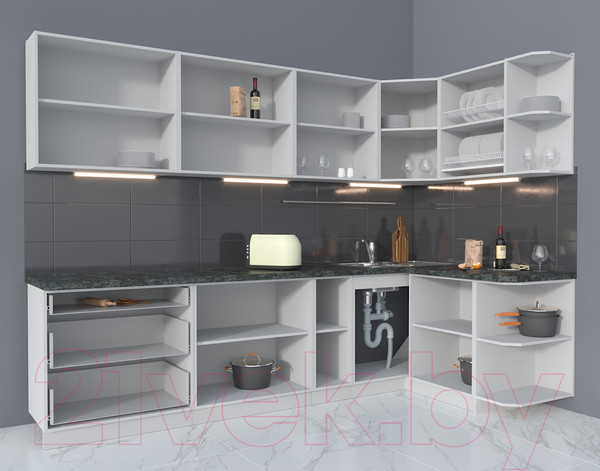 Изображение товара Кухонный гарнитур Интерлиния Мила Матте 1.5x2.9 А правая (океан/луна/травертин серый)