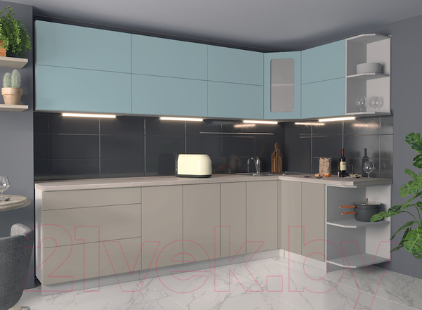 Изображение товара Кухонный гарнитур Интерлиния Мила Матте 1.5x2.9 А правая (океан/луна/травертин серый)