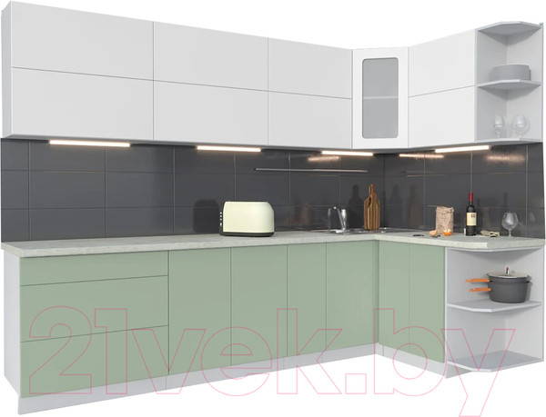 Изображение товара Кухонный гарнитур Интерлиния Мила Матте 1.5x2.9 А правая (белый/мята/опал светлый)