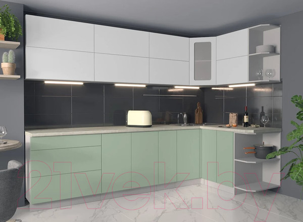 Изображение товара Кухонный гарнитур Интерлиния Мила Матте 1.5x2.9 А правая (белый/мята/опал светлый)