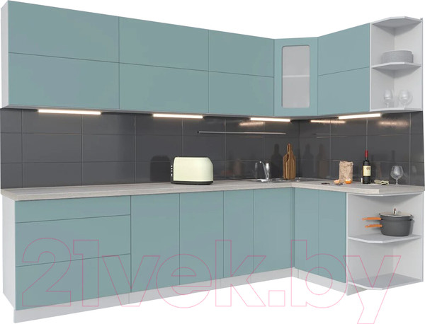 Изображение товара Кухонный гарнитур Интерлиния Мила Матте 1.5x2.9 А правая (океан/океан/травертин серый)