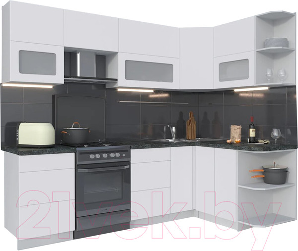 Изображение товара Кухонный гарнитур Интерлиния Мила Матте 1.5x2.5 Б правая (белый/белый/кастилло темный)