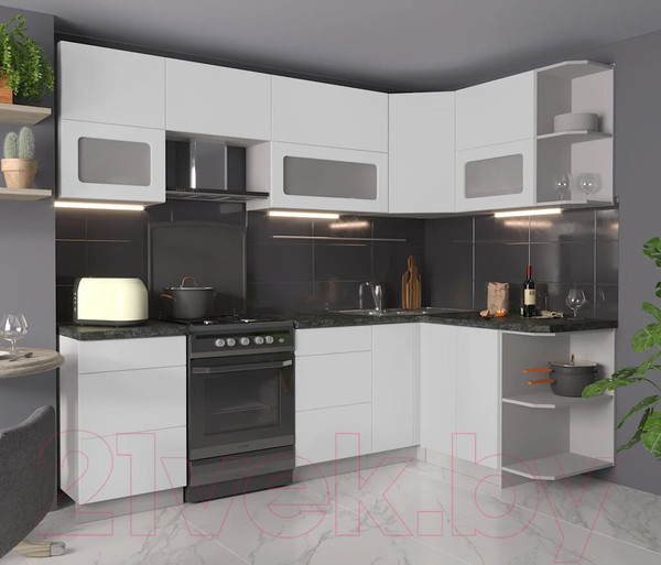 Изображение товара Кухонный гарнитур Интерлиния Мила Матте 1.5x2.5 Б правая (белый/белый/кастилло темный)