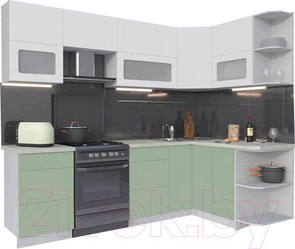 Изображение товара Кухонный гарнитур Интерлиния Мила Матте 1.5x2.5 Б правая (белый/мята/опал светлый)