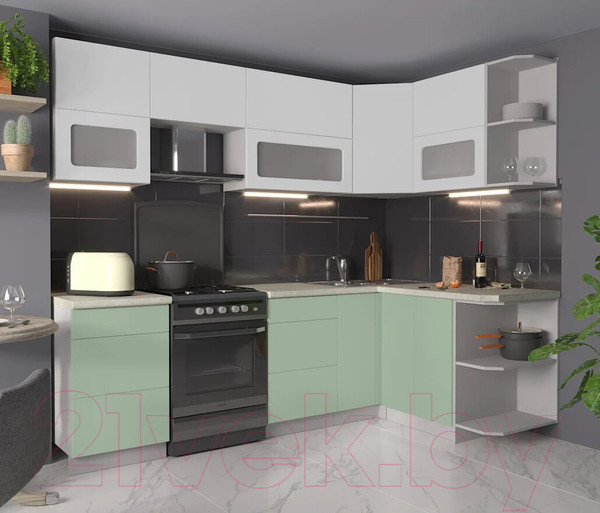 Изображение товара Кухонный гарнитур Интерлиния Мила Матте 1.5x2.5 Б правая (белый/мята/опал светлый)