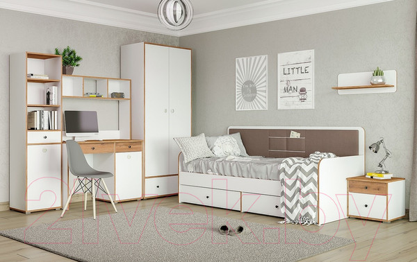 Изображение товара Письменный стол Mobi Вуди 12.42 (белый премиум/дуб золотой Craft)