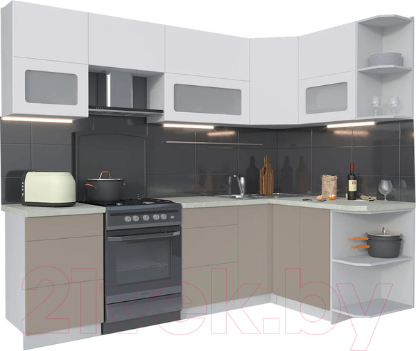 Изображение товара Кухонный гарнитур Интерлиния Мила Матте 1.5x2.5 Б правая (белый/луна/опал светлый)