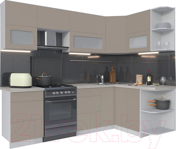 Изображение товара Кухонный гарнитур Интерлиния Мила Матте 1.5x2.5 Б правая (луна/луна/травертин серый)