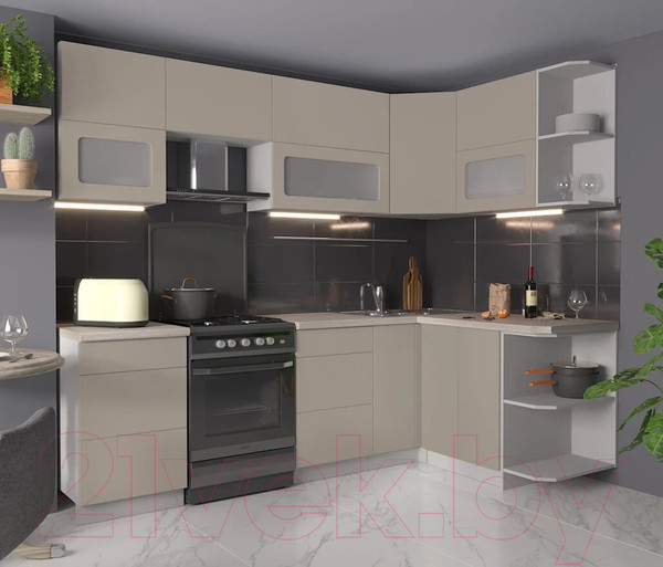 Изображение товара Кухонный гарнитур Интерлиния Мила Матте 1.5x2.5 Б правая (луна/луна/травертин серый)