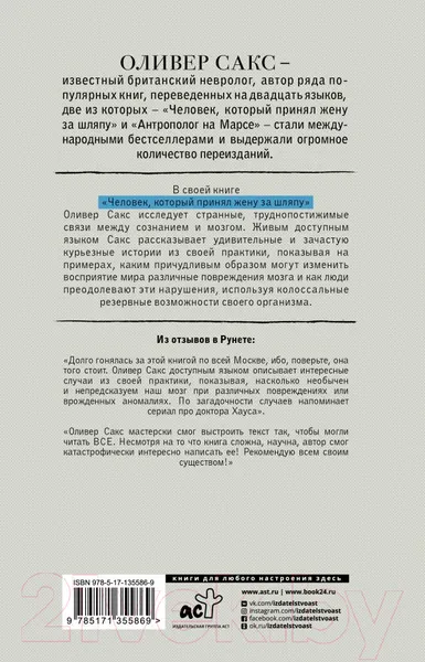 Изображение товара Книга АСТ Человек, который принял жену за шляпу. Расколотое Я (Сакс О.)