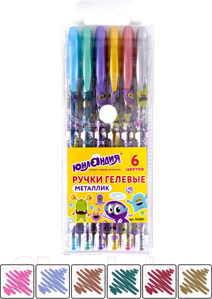Изображение товара Набор гелевых ручек Юнландия Металлик / 142801 (6шт)