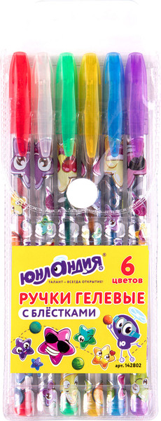 Изображение товара Набор гелевых ручек Юнландия Блестки / 142802 (6шт)