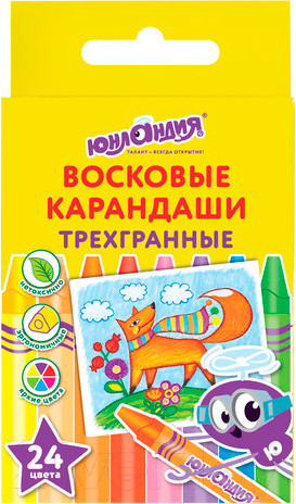 Изображение товара Восковые мелки Юнландия Юнландик и мудрый лис / 227291 (24шт)