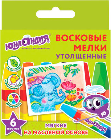 Изображение товара Восковые мелки Юнландия Юнландик и индийский слон / 227296 (6шт)