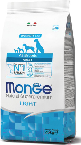 Изображение товара Сухой корм для собак Monge Dog Speciality Light Adult Salmon&Rice (2.5кг)