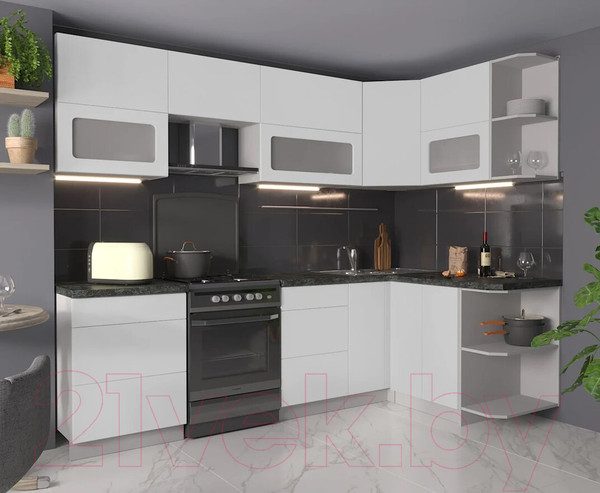 Изображение товара Кухонный гарнитур Интерлиния Мила Матте 1.5x2.6 Б правая (белый/белый/кастилло темный)