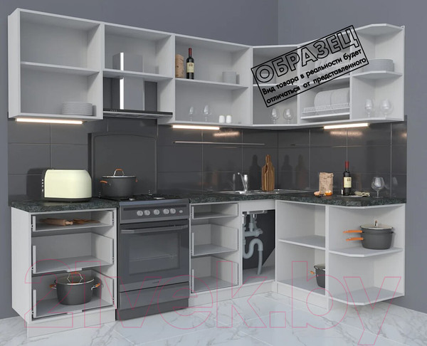 Изображение товара Кухонный гарнитур Интерлиния Мила Матте 1.5x2.6 Б правая (белый/белый/опал светлый)