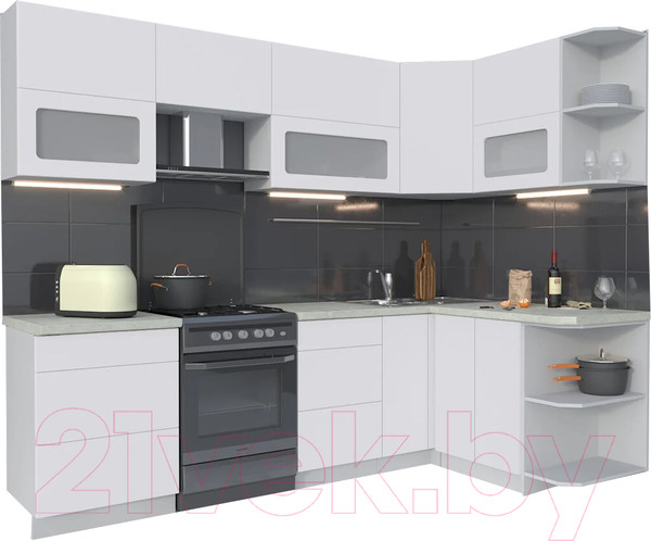 Изображение товара Кухонный гарнитур Интерлиния Мила Матте 1.5x2.6 Б правая (белый/белый/опал светлый)