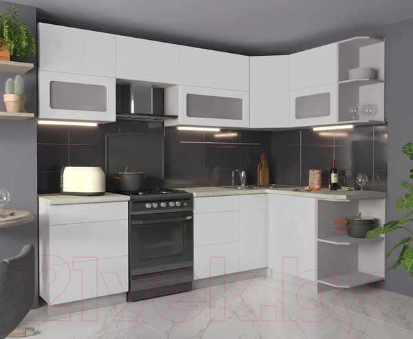 Изображение товара Кухонный гарнитур Интерлиния Мила Матте 1.5x2.6 Б правая (белый/белый/опал светлый)