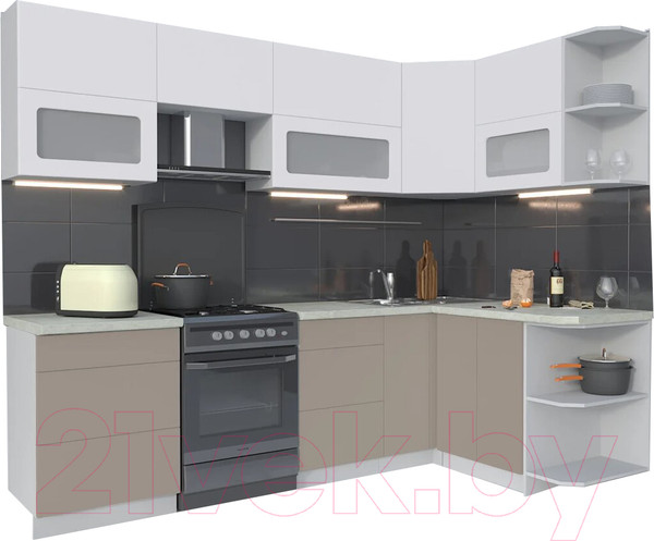 Изображение товара Кухонный гарнитур Интерлиния Мила Матте 1.5x2.6 Б правая (белый/луна/опал светлый)