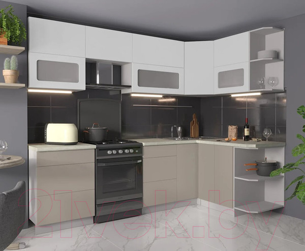 Изображение товара Кухонный гарнитур Интерлиния Мила Матте 1.5x2.6 Б правая (белый/луна/опал светлый)