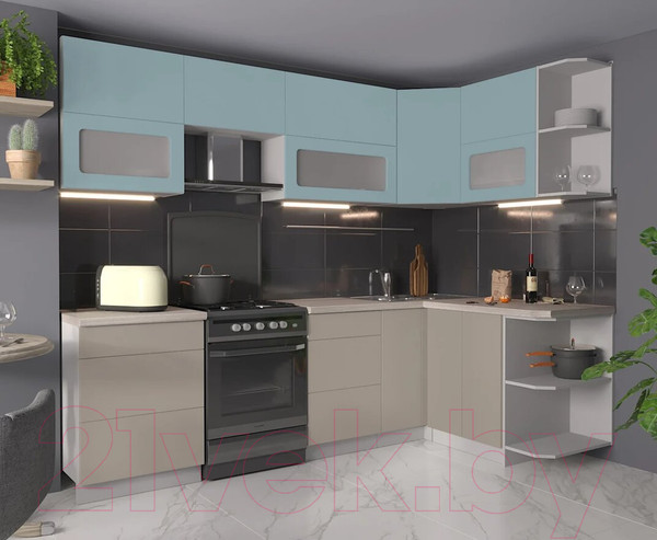 Изображение товара Кухонный гарнитур Интерлиния Мила Матте 1.5x2.6 Б правая (океан/луна/травертин серый)