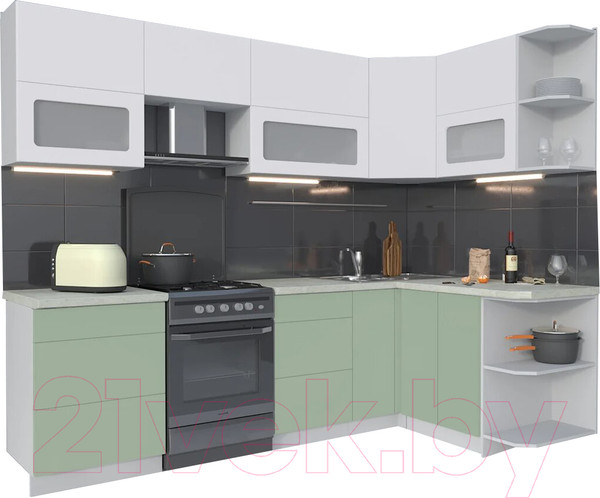 Изображение товара Кухонный гарнитур Интерлиния Мила Матте 1.5x2.6 Б правая (белый/мята/опал светлый)