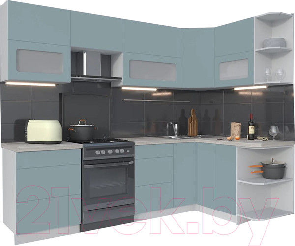 Изображение товара Кухонный гарнитур Интерлиния Мила Матте 1.5x2.6 Б правая (океан/океан/травертин серый)