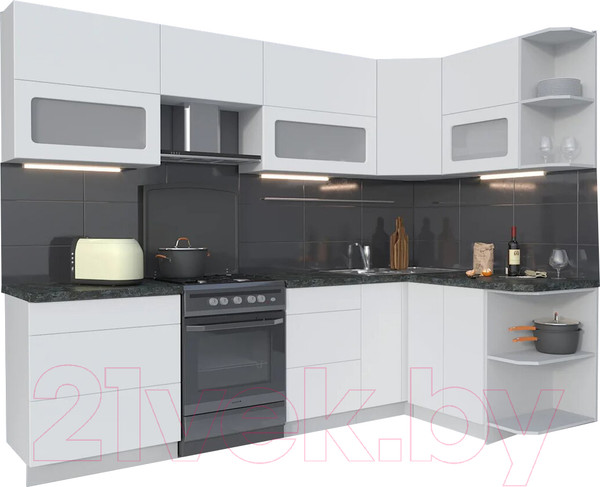 Изображение товара Кухонный гарнитур Интерлиния Мила Матте 1.5x2.7 Б правая (белый/белый/кастилло темный)