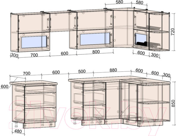 Изображение товара Кухонный гарнитур Интерлиния Мила Матте 1.5x2.7 Б правая (белый/белый/кастилло темный)