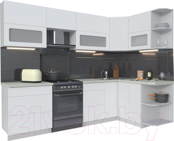 Изображение товара Кухонный гарнитур Интерлиния Мила Матте 1.5x2.7 Б правая (белый/белый/опал светлый)