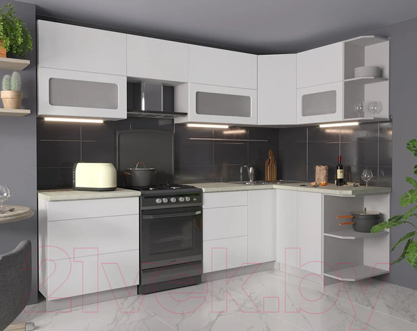 Изображение товара Кухонный гарнитур Интерлиния Мила Матте 1.5x2.7 Б правая (белый/белый/опал светлый)