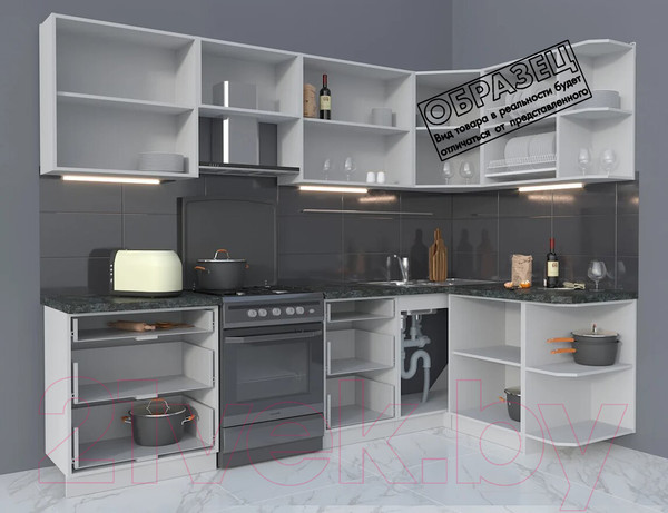 Изображение товара Кухонный гарнитур Интерлиния Мила Матте 1.5x2.7 Б правая (океан/луна/травертин серый)