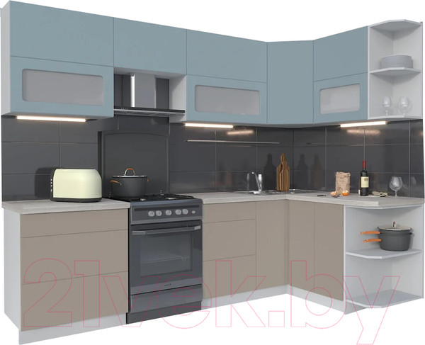 Изображение товара Кухонный гарнитур Интерлиния Мила Матте 1.5x2.7 Б правая (океан/луна/травертин серый)