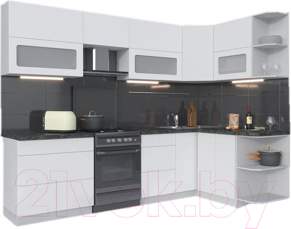 Изображение товара Кухонный гарнитур Интерлиния Мила Матте 1.5x2.8 Б правая (белый/белый/кастилло темный)