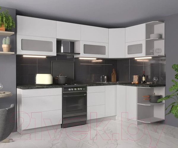 Изображение товара Кухонный гарнитур Интерлиния Мила Матте 1.5x2.8 Б правая (белый/белый/кастилло темный)