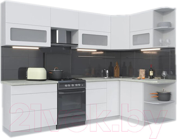 Изображение товара Кухонный гарнитур Интерлиния Мила Матте 1.5x2.8 Б правая (белый/белый/опал светлый)