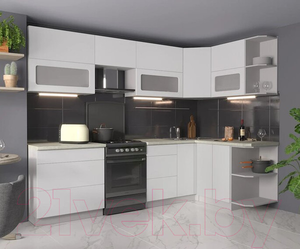 Изображение товара Кухонный гарнитур Интерлиния Мила Матте 1.5x2.8 Б правая (белый/белый/опал светлый)