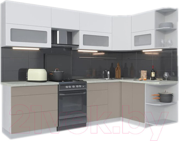 Изображение товара Кухонный гарнитур Интерлиния Мила Матте 1.5x2.8 Б правая (белый/луна/опал светлый)