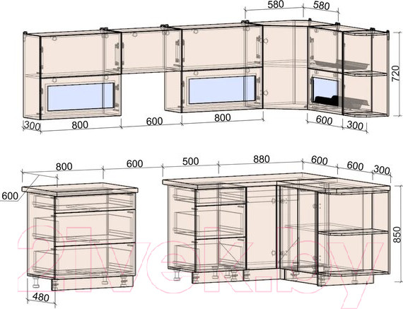 Изображение товара Кухонный гарнитур Интерлиния Мила Матте 1.5x2.8 Б правая (белый/луна/опал светлый)