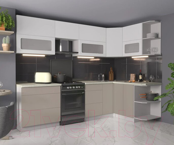 Изображение товара Кухонный гарнитур Интерлиния Мила Матте 1.5x2.8 Б правая (белый/луна/опал светлый)