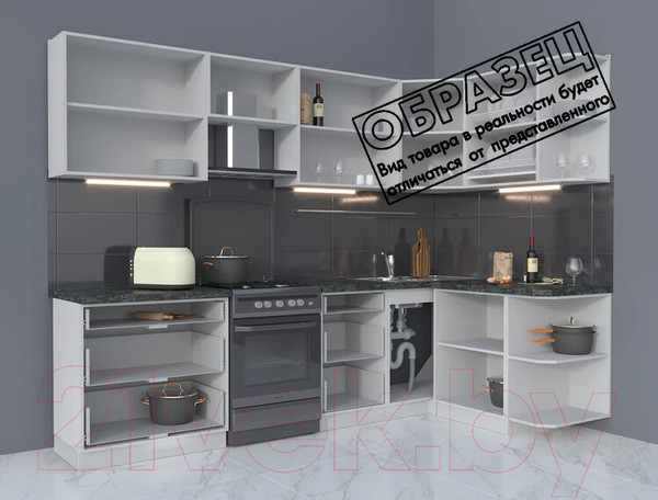 Изображение товара Кухонный гарнитур Интерлиния Мила Матте 1.5x2.8 Б правая (луна/луна/травертин серый)